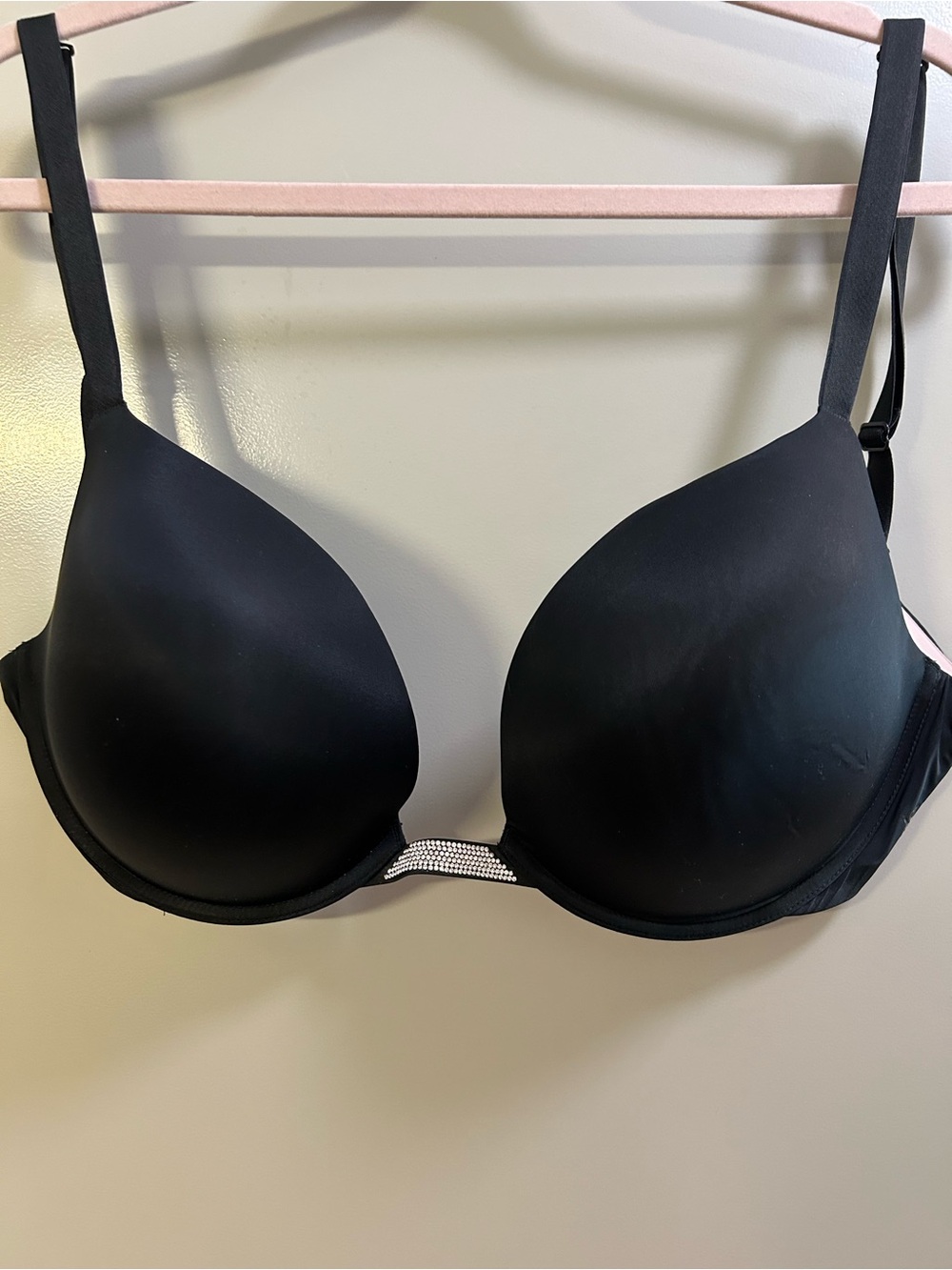Cacique Black Push-Up Bra with Rhinestone Center